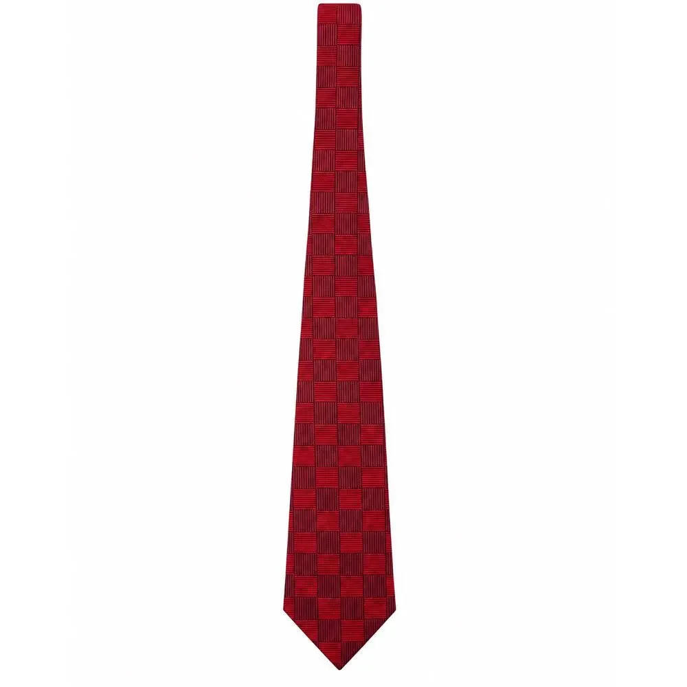 Christian Tyler Men’s Red Black Geometric Necktie Textured Basketweave UK Made